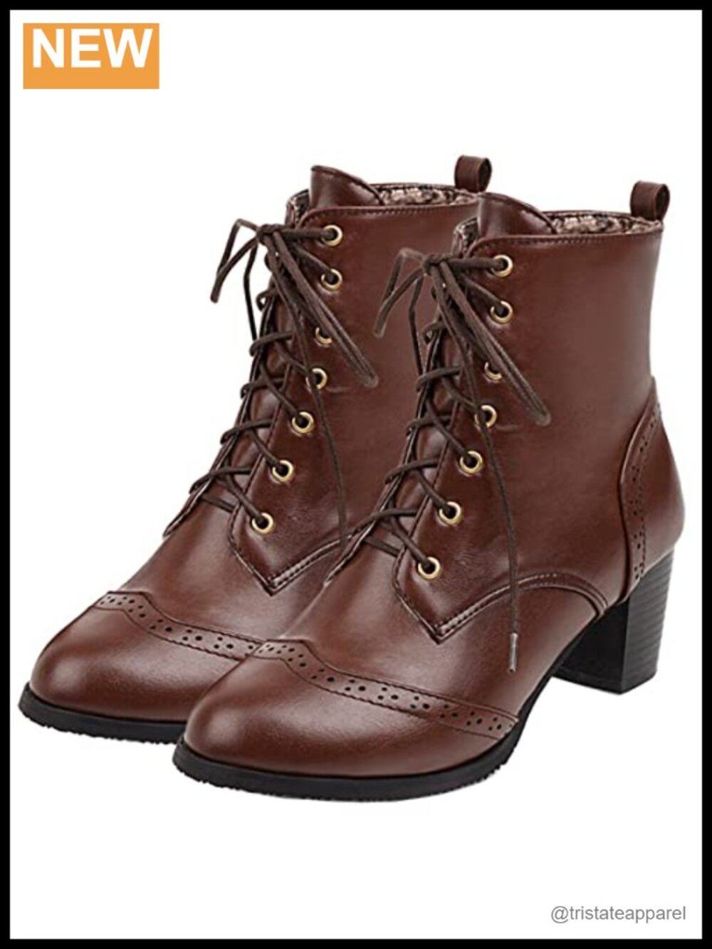 Betastella Women's Wingtip Lace Up Booties Chunky Heel Ankle Boots